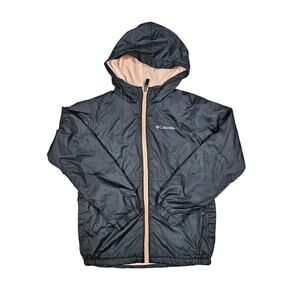 COLUMBIA KIDS HOODED LIGHTWEIGHT JACKET – YOUTH SIZE M (10-12) – BLACK / PINK